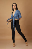 Tamaksh Women's Indigo Cotton Handblock Printed Dabu Top