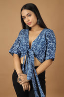 Tamaksh Women's Indigo Cotton Handblock Printed Dabu Top