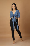 Tamaksh Women's Indigo Cotton Handblock Printed Dabu Top