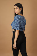 Tamaksh Women's Indigo Cotton Handblock Printed Dabu Top