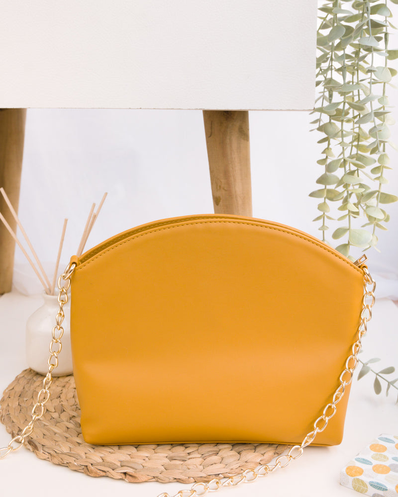 Whitefire Vegan Leather Dome Sling Bag in Amber Yellow