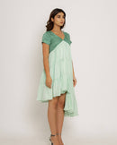 Upcycled Teal-Tea Green Asymmetrical Dress