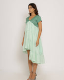 Upcycled Teal-Tea Green Asymmetrical Dress