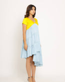 Upcycled Yellow-Ice Blue Asymmetrical Dress