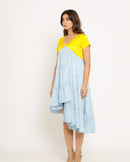 Upcycled Yellow-Ice Blue Asymmetrical Dress