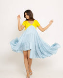 Upcycled Yellow-Ice Blue Asymmetrical Dress