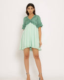 Upcycled Teal-Tea Green Frill Dress