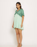 Upcycled Teal-Tea Green Frill Dress