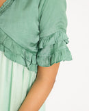 Upcycled Teal-Tea Green Frill Dress
