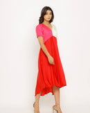 Upcycled Red-Pink Midi Dress