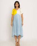 Upcycled Yellow-Ice Blue Midi Dress