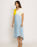 Upcycled Yellow-Ice Blue Midi Dress