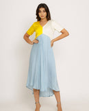 Upcycled Yellow-Ice Blue Midi Dress