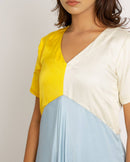 Upcycled Yellow-Ice Blue Midi Dress