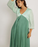 Upcycled Teal-Tea Green Maxi Dress