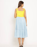 Upcycled Yellow-Ice Blue Midi Dress