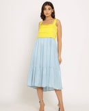 Upcycled Yellow-Ice Blue Midi Dress