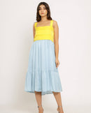 Upcycled Yellow-Ice Blue Midi Dress