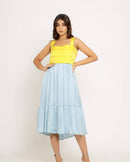 Upcycled Yellow-Ice Blue Midi Dress
