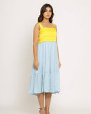 Upcycled Yellow-Ice Blue Midi Dress