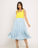 Upcycled Yellow-Ice Blue Midi Dress