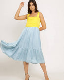 Upcycled Yellow-Ice Blue Midi Dress