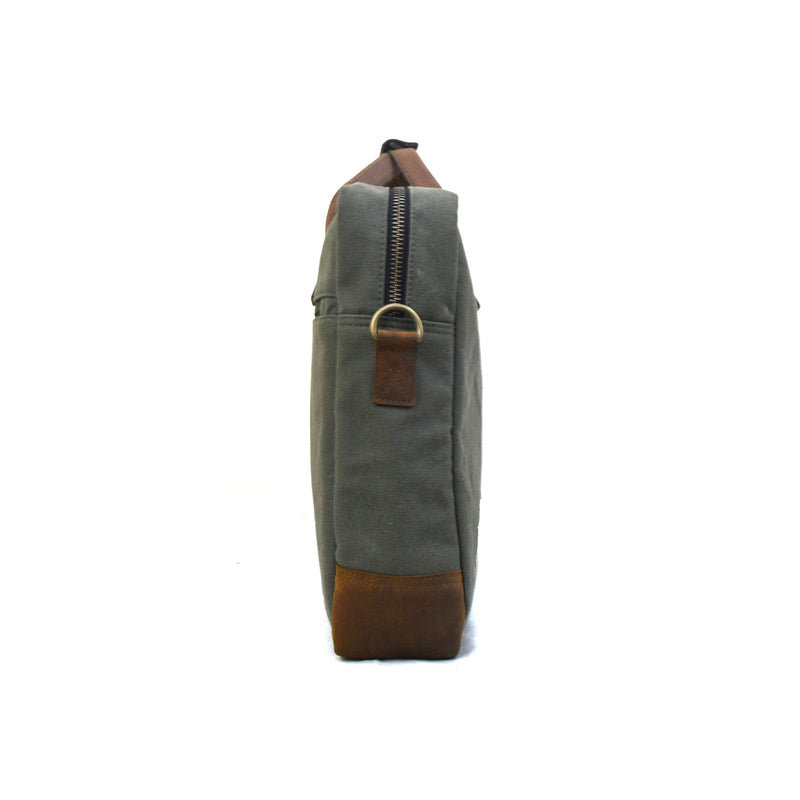 Jaggery Out Back and Beyond Co-founder's Bag in Rescued Army Olive Green Canvas & Salvaged Nubuck [15" Laptop Bag]