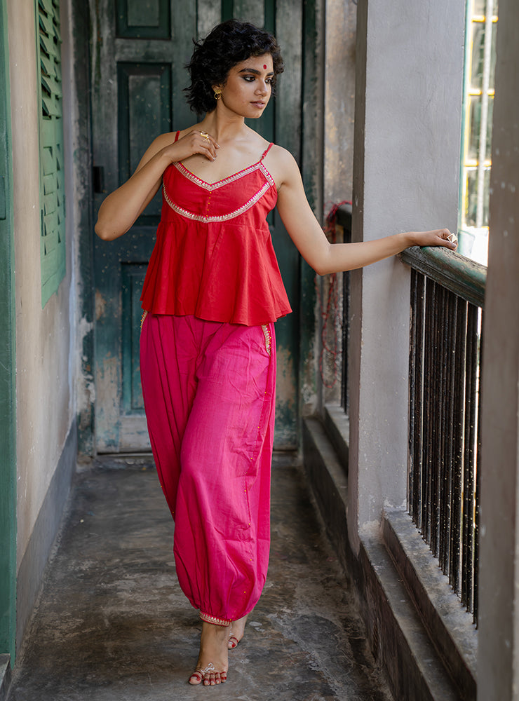 red spaghetti strap blouse  | Prathaa | Handloom & Sustainable Clothing