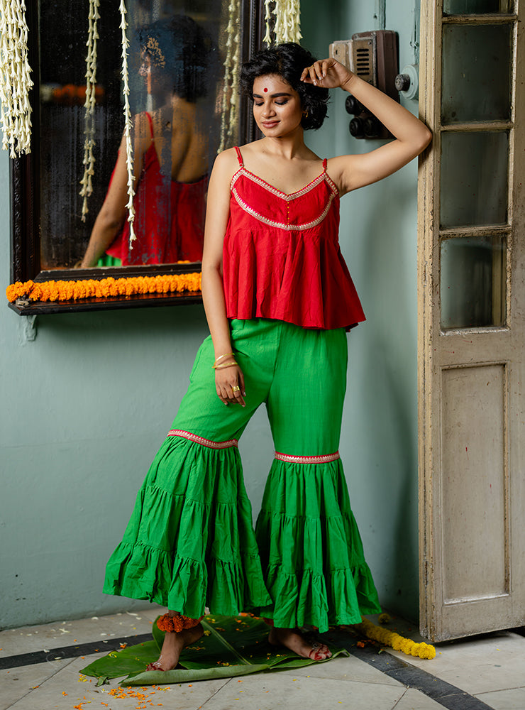 red spaghetti tank top  | Prathaa | Handloom & Sustainable Clothing