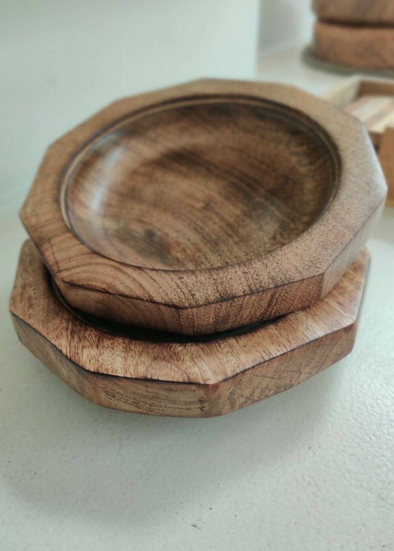 Hohmgrain Home Décor Dark Brown Seasoned Mango Wood Handcrafted Decagon Bowl-Set of 2