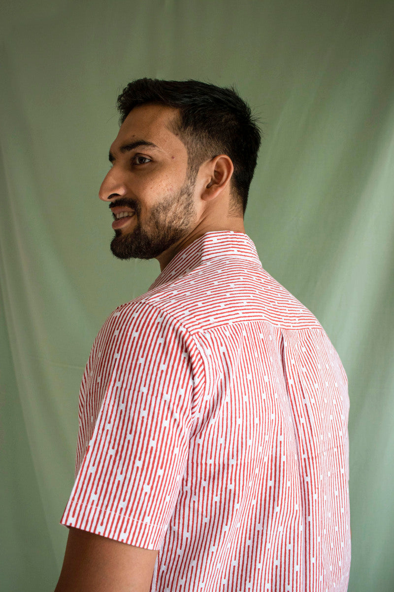 Tencel Linen Half Sleeve Shirt Red Lakeer by Earthy Route