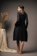Taraasi Women's Black Handwoven Cotton Intricate Embroidered Dress