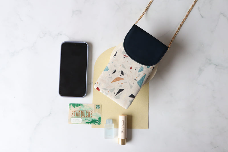 Whitefire Cotton & Vegan Leather Phone Bag in Terazzo