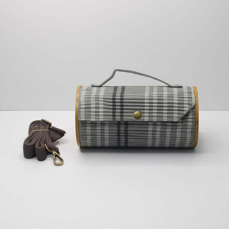 Lukka Chuppi  Exotic Grey Doubled Line Wooden Round Sling Bag