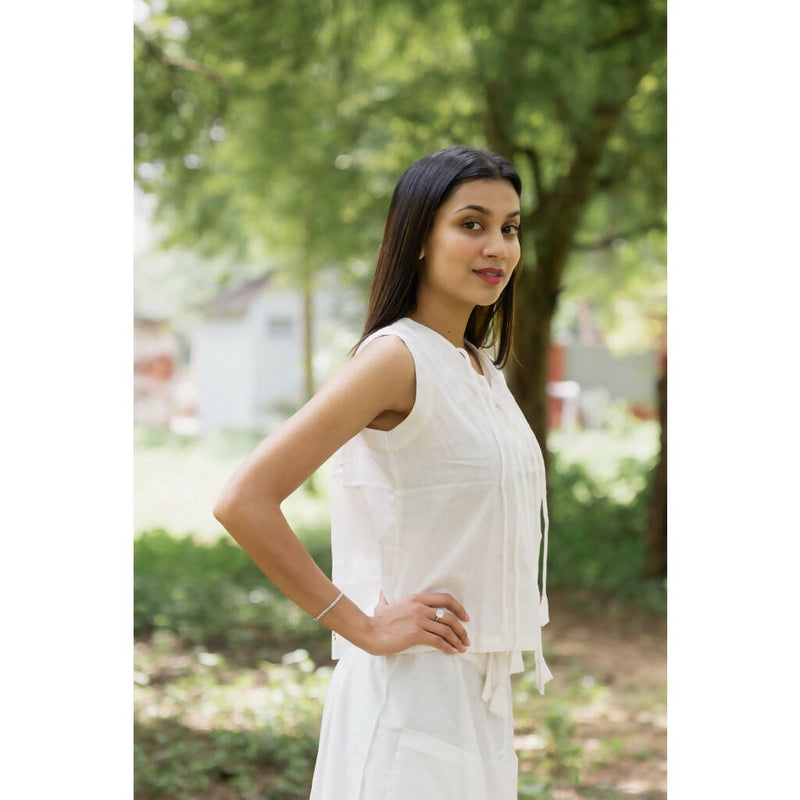 AC By Aratrika Chauhan 100% Organic Cotton Linen White Skirt-Top