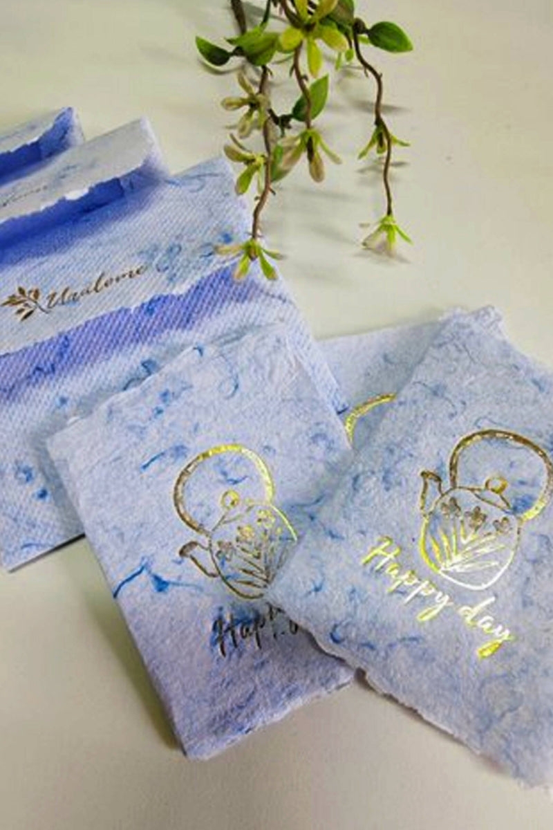 Unalome Happy Day Handmade Blue Denim Paper Wishcards - Set of 5