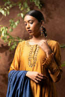 Taraasi Women's Mustard Handloom Chanderi Silk Intricate Floral Embroidered Kurta