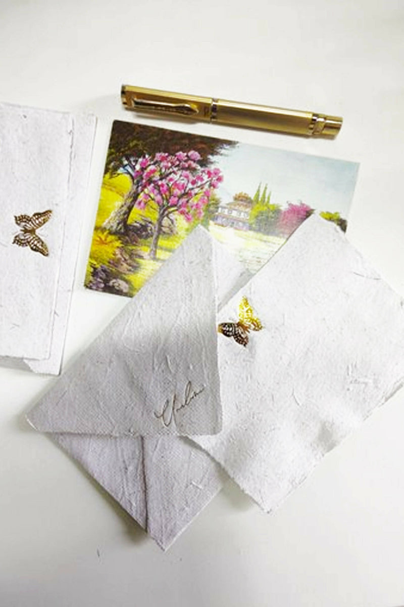 Unalome Butterfly Handmade Sugarcane Notecards - Set of 5