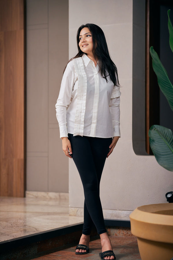 The Conscious Closet White Cold Pleated Shirt