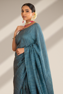 Rj Label Regal Stripe Blue Saree Organic Munga Cotton Unisex