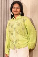 Rj Label Verdahlia Neon Green Stripe Shirt Organic Kala Cotton Women