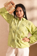 Rj Label Verdahlia Neon Green Stripe Shirt Organic Kala Cotton Women