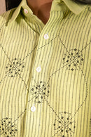 Rj Label Verdahlia Neon Green Stripe Shirt Organic Kala Cotton Women