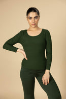Carbontree Bamboo Women Pine Green Full Sleeve Rib Top
