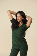 Carbontree Bamboo Women Pine Green V Neck Tee