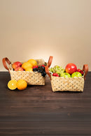 GreenKraft Avella Handcrafted Bamboo Basket with Handles - Set of 2