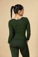 Carbontree Bamboo Women Pine Green Full Sleeve Rib Top