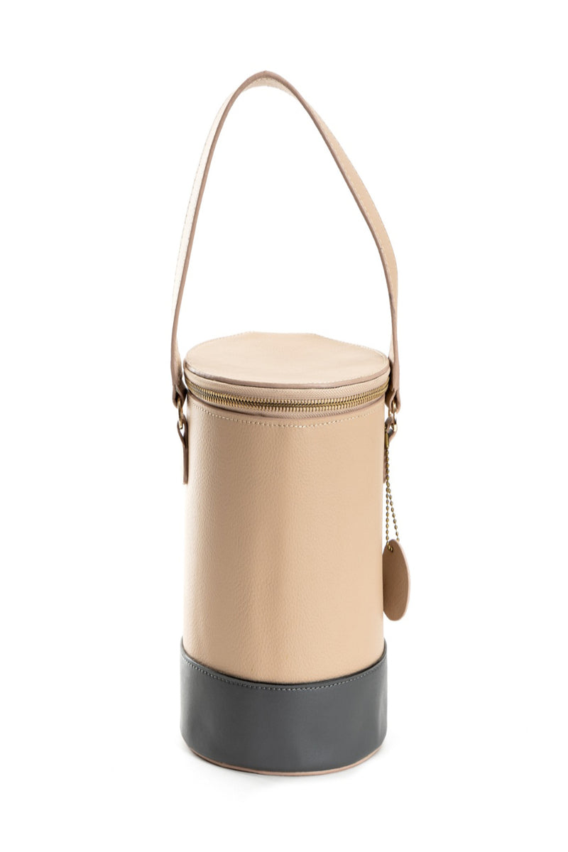 Green Hermitage Hemera Vegan Leather Bucket Bag (Almond & Grey)