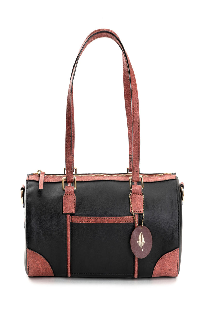 Green Hermitage Salacia Vegan Leather Duffle/Bowler Bag (Black & Madder Red)