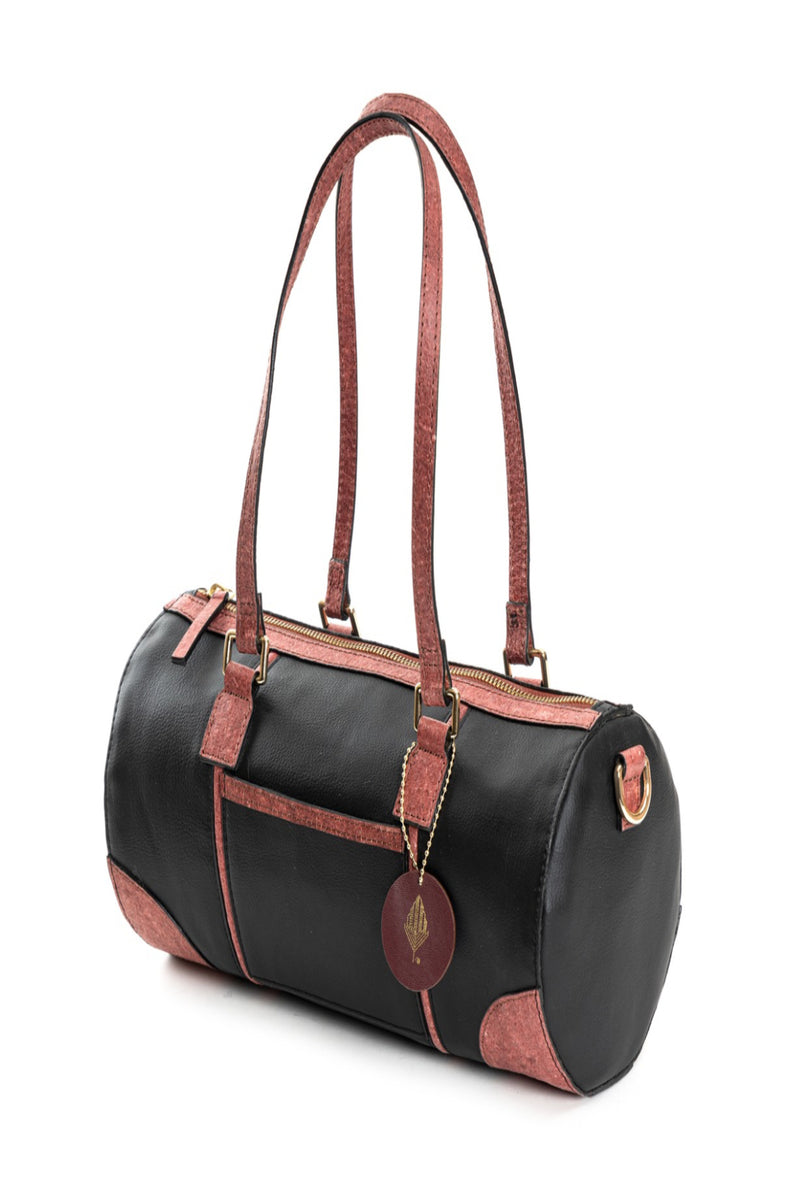 Green Hermitage Salacia Vegan Leather Duffle/Bowler Bag (Black & Madder Red)